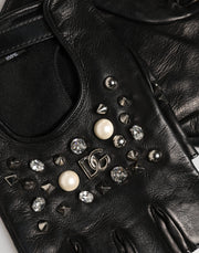 Dolce & Gabbana Black Embellished Wrist Length Mitten Women Gloves