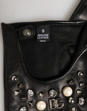Dolce & Gabbana Black Embellished Wrist Length Mitten Women Gloves