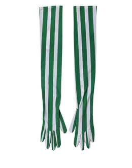 Dolce & Gabbana Green White Stripes Nylon Elbow Length Women Gloves
