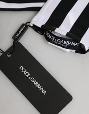 Dolce & Gabbana Black White Stripes Nylon Elbow Length Women Gloves