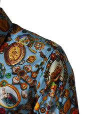 Dolce & Gabbana Blue Cotton Jewel Print Button Down GOLD Shirt