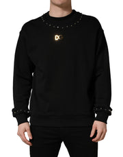 Dolce & Gabbana Black Embellished Cotton Sweatshirt Sweater