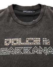 Dolce & Gabbana Gray Logo Embellished Men Crew Neck T-shirt
