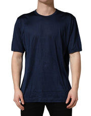 Dolce & Gabbana Dark Blue Silk Short Sleeve CrewNeck T-shirt
