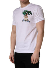 Dolce & Gabbana White Palm Embroidered Men Crew Neck T-shirt