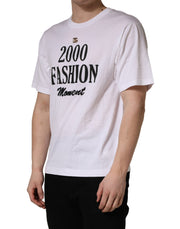Dolce & Gabbana White Graphic Print DG Men Crew Neck T-shirt