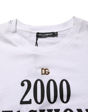 Dolce & Gabbana White Graphic Print DG Men Crew Neck T-shirt