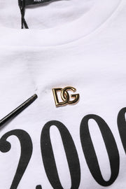Dolce & Gabbana White Graphic Print DG Men Crew Neck T-shirt