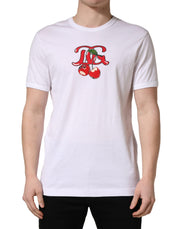 Dolce & Gabbana White DG Cherries Cotton Crew Neck  T-shirt