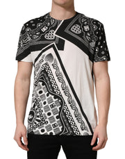 Dolce & Gabbana Black White Bandana Cotton Crew Neck  T-shirt