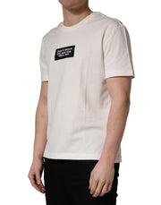 Dolce & Gabbana White Logo Patch Cotton Men Crew Neck  T-shirt