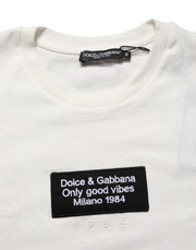 Dolce & Gabbana White Logo Patch Cotton Men Crew Neck  T-shirt