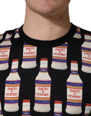 Dolce & Gabbana Black Bottle Print Cotton Crew Neck  T-shirt