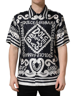 Dolce & Gabbana Black White Marina Print Silk Hawaii Shirt