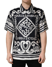Dolce & Gabbana Black White Marina Print Silk Hawaii Shirt