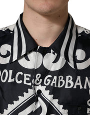 Dolce & Gabbana Black White Marina Print Silk Hawaii Shirt