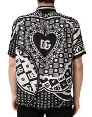 Dolce & Gabbana Black White Bandana Print Collared Shirt