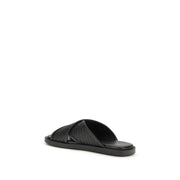 Ferragamo Black Calf Leather Bos Taurus Sandals