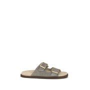 Brunello Cucinelli Gray Calf Leather Bos Taurus Sandals