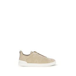 ZEGNA Beige Calf Leather Bos Taurus Low Top Sneakers