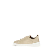 ZEGNA Beige Calf Leather Bos Taurus Low Top Sneakers