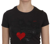 Exte Black Hearts Print Short Sleeve Casual Shirt Top