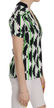 Costume National Multi Color Plunging Top Blouse