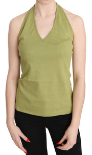 GF Ferre Green Halter Cotton Sleeveless Casual Tank Top Blouse