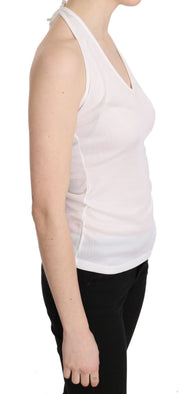 GF Ferre White Halter Cotton Sleeveless Casual Tank Top Blouse