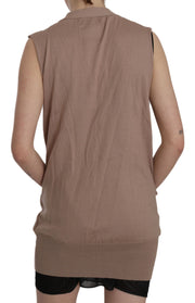 PINK MEMORIES Brown 100% Cotton Sleeveless Cardigan Top Vest