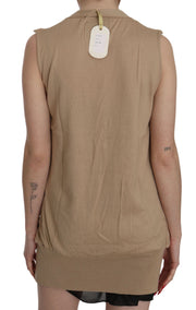 PINK MEMORIES Brown 100% Cotton Sleeveless Cardigan Top Vest