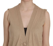 PINK MEMORIES Brown 100% Cotton Sleeveless Cardigan Top Vest