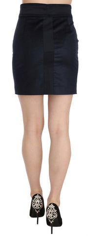 GF Ferre Blue Cotton Blend High Waist A-line Mini Skirt