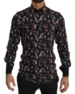 Dolce & Gabbana Black Musical Instrument Slim fit Shirt