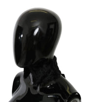Dolce & Gabbana Black Fur Neck Collar Wrap Lambskin Scarf