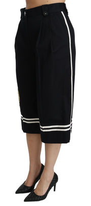 Dolce & Gabbana Black Lemon Embellished Palazzo Cropped Pants