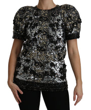 Dolce & Gabbana Black Sequined Crystal Embellished Top Blouse