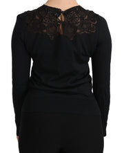 Dolce & Gabbana Black Silk Lace Crew Neck Long Sleeve Blouse