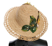 Dolce & Gabbana Beige Wide Brim Floral Bucket Capello Hat
