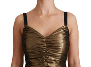 Dolce & Gabbana Gold Metallic Stretch Bodycon Ruched Dress
