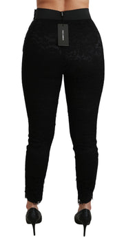 Dolce & Gabbana Black Lace Skinny High Waist Cotton Pants
