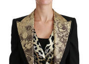 Dolce & Gabbana Black Jacquard Vest Blazer Coat Wool Jacket
