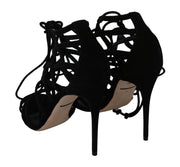 Dolce & Gabbana Black Suede Strap Stilettos Shoes Sandals
