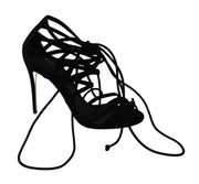 Dolce & Gabbana Black Suede Strap Stilettos Shoes Sandals