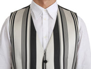 Dolce & Gabbana White Black Stripes Waistcoat Formal Vest