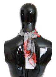 Costume National Red 100% Silk Branded Gray Scarf
