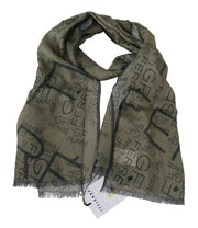 GF Ferre Green Wool Viscose Foulard Patterned Branded Scarf