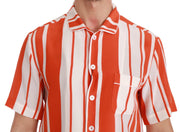 Dolce & Gabbana Orange Silk Striped Short Sleeve White Shirt