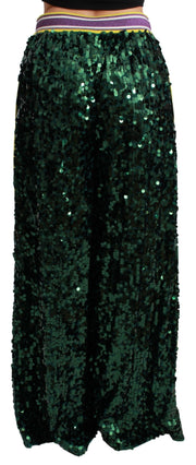 Dolce & Gabbana Green Sequin Trousers Queens Angel Pants