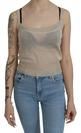 BYBLOS Beige Sleeveless Spaghetti Strap Tank See Through Top